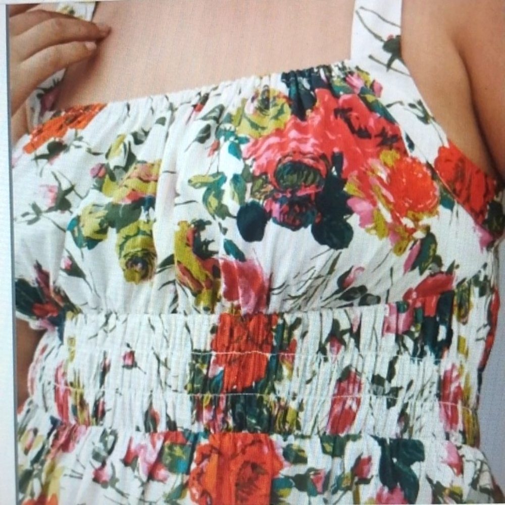 ANTHROPOLOGIE Corset Midi Dress Red White Floral Bra Shelf Smocking Size 8 - Picture 13 of 13